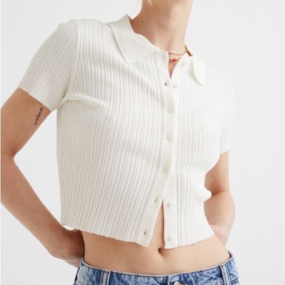 H&M White Collared Ribbed Top (S) - Picture 4 of 5